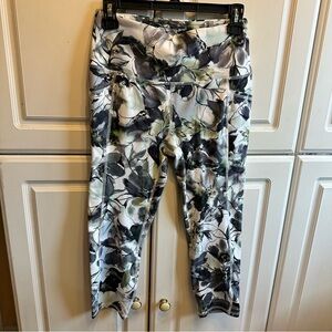 RBX Floral Print Leggings in White, Black & Green